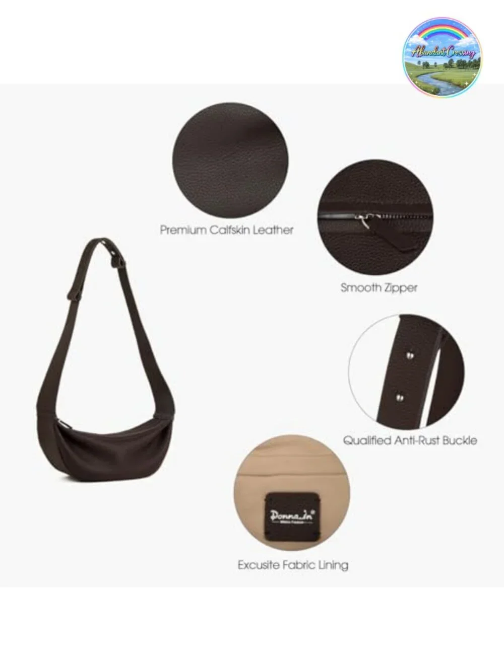 Genuine Leather Sling Bag Crossbody Hobo with Wide Strap